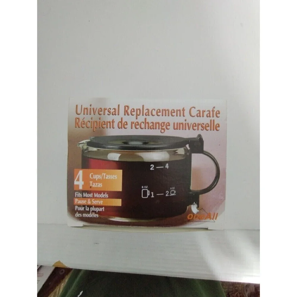NOS Universal Replacement Carafe Medelco GL204 4 Cup Glass Black Coffee Pot WBox
